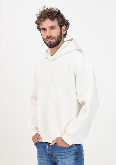Cream hooded sweatshirt for men embellished with logo embroidery CALVIN KLEIN JEANS | J30J326056YBIYBI